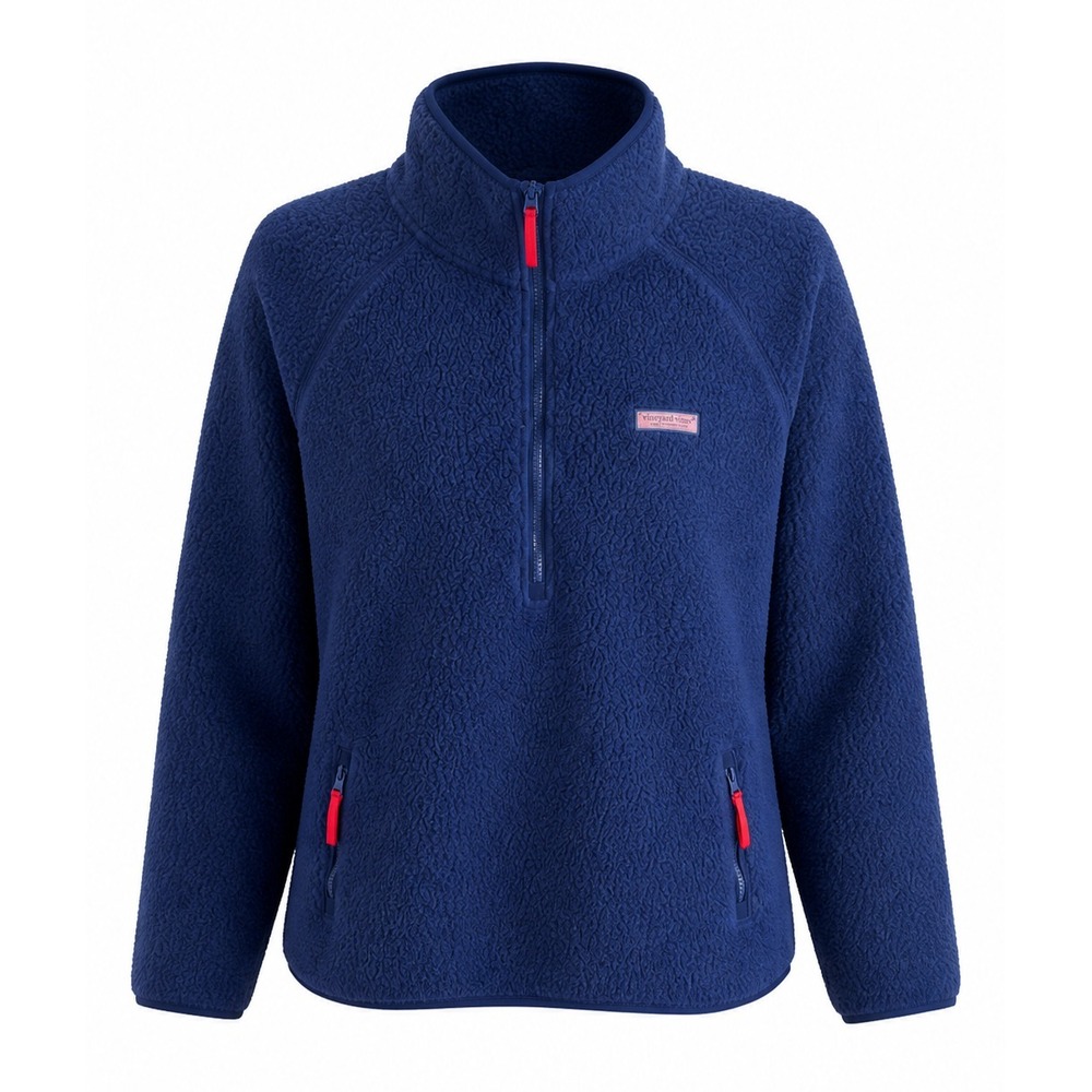 Vineyard Vines‎ Sherpa Fleece Quarter Zip Pullover Women's M Navy Cozy Gorpcore